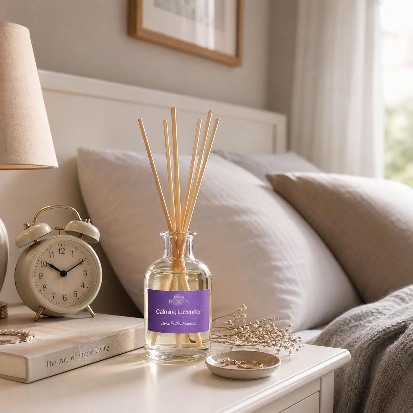 Natural Reed Diffuser Set, Fresh Lemon 3.52 oz (100ml) Scented Diffuser with Sticks Home Fragrance Reed Diffuser for Bathroom Shelf Decor, Ideal Gift for Woman