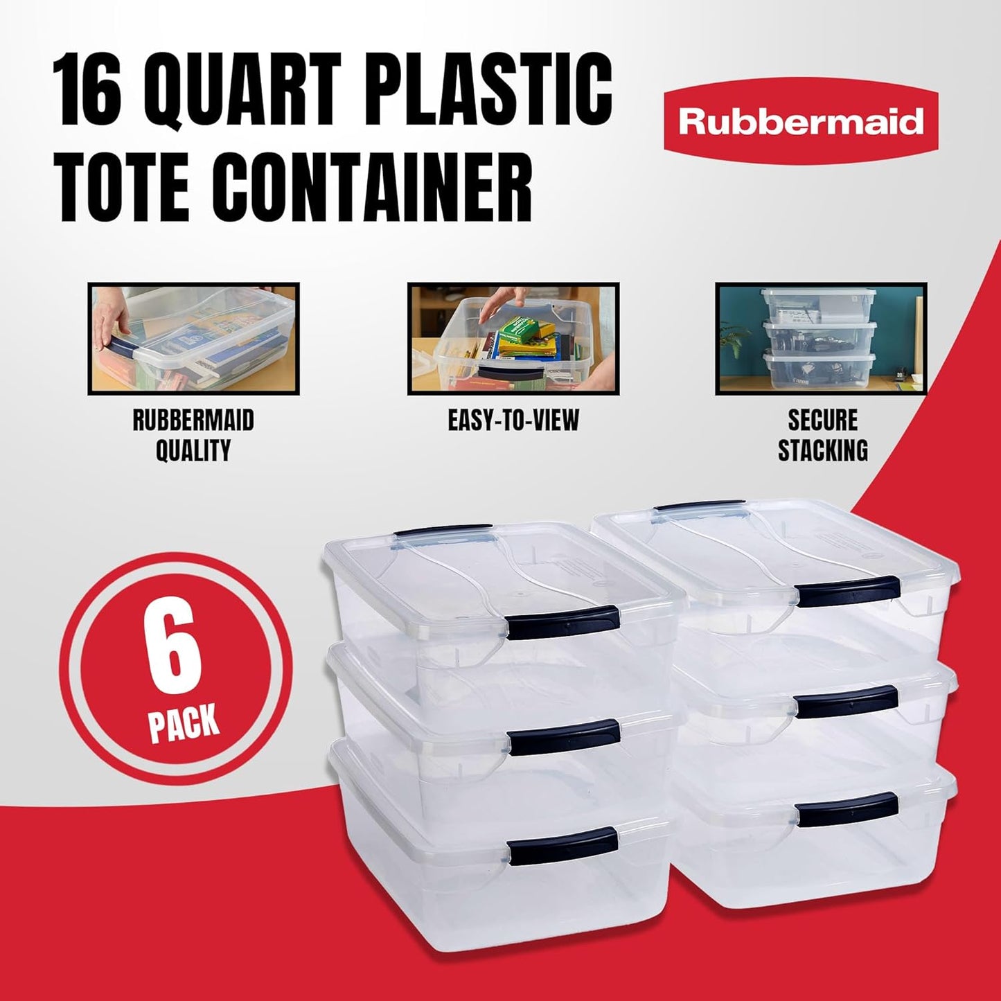 Rubbermaid 68 Quart Under the Bed Low Profile Storage Boxes with Dual Hinged Lids and Easy Rolling Caster Wheels, Clear, 2 Pack