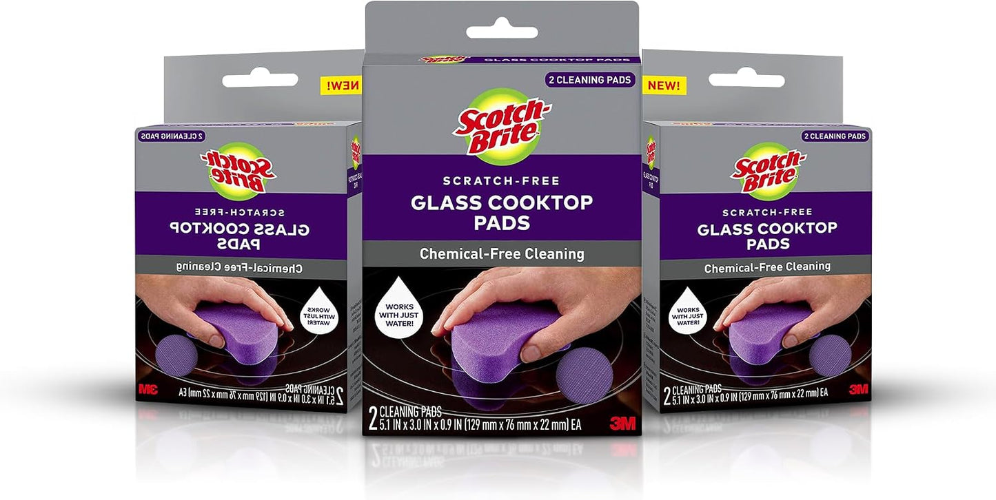 Scotch-Brite Scratch-Free Glass Cooktop Pads, Chemical Free Cleaning for Glass Stovetops, Tackle Burnt-On Messes, 2 Cleaning Pads