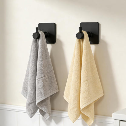 2 Pack Large Heavy Duty Adhesive Hooks, Waterproof Self Adhesive Wall Hangers for Hanging Towel Coat Keys, Strong Sticky Hooks for Bathroom Shower Kitchen Door Outdoor Home Utility （Black