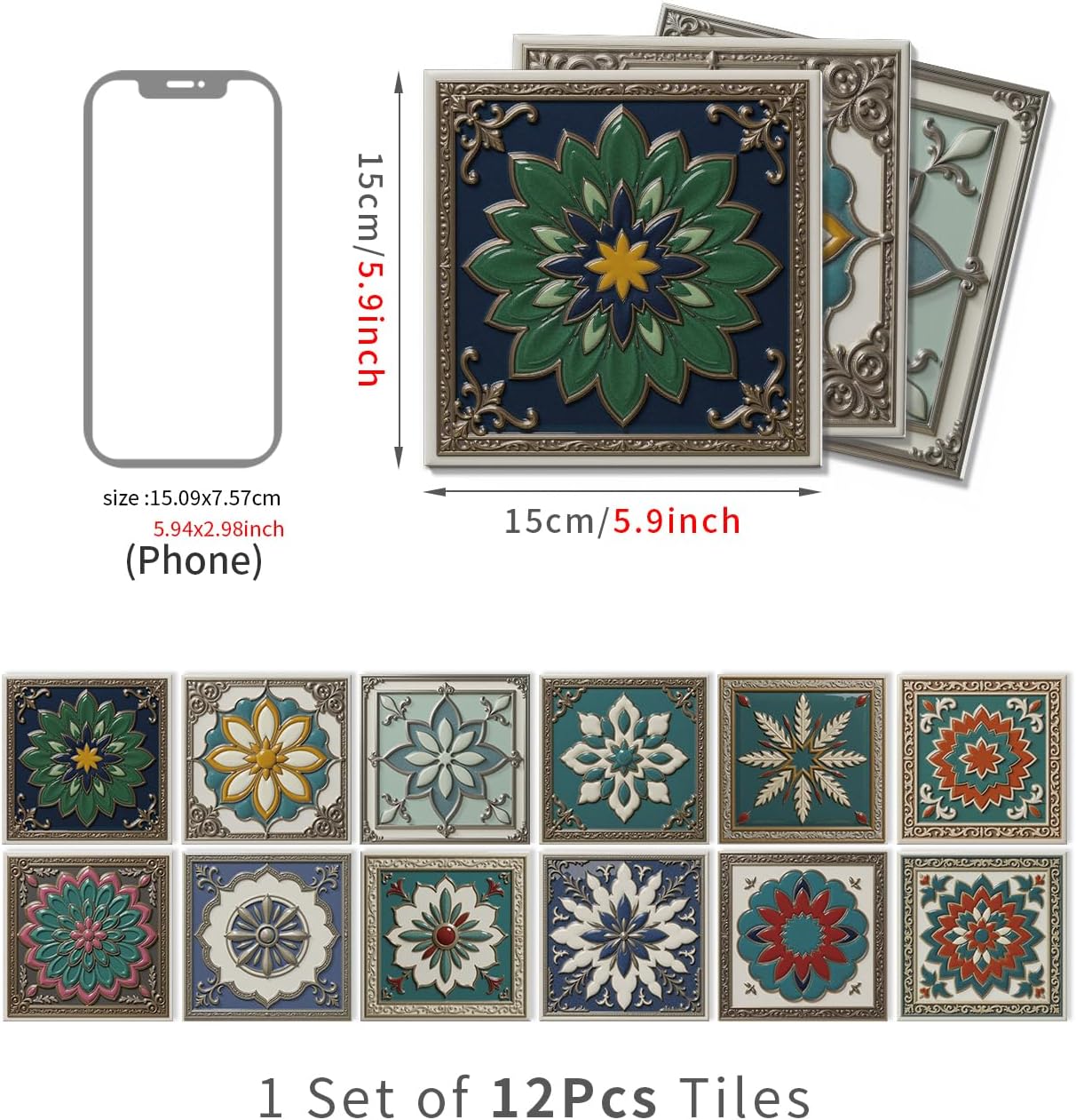 Peel and Stick Backsplash Tile Sticker for Kitchen and Bathroom Walls - 24 Removable 5.9"x5.9" Tiles, Waterproof