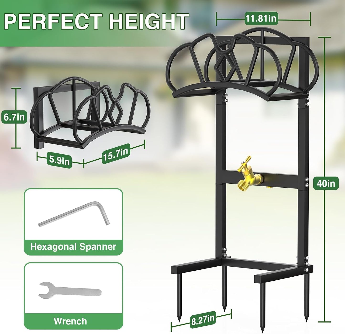 Qatsrin New Garden Hose Holder, Super Stable Water Hose Holders Stand Holds 160-Feet Hose, Rustproof Freestanding Hose Storage Hanger Rack for Outside Yard Lawn Farm, Black