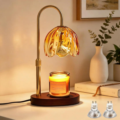 Flower Candle Warmer Lamp with Timer, Dimmable Adjustable Height Wax Melts Warmer for Jar Candles, Birthday Gifts for Women Mom, House Warming Gifts New Home, Bedroom Living Room Decor (Green)