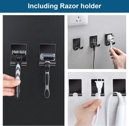 Diesisa Razor Holder for Shower + Adhesive Wall Hooks, Premium 304 Stainless Steel Shower Razor Holder with Heavy Duty Waterproof Sticky Hooks for Hanging Towels, Coat, hat (2+2 Pack)