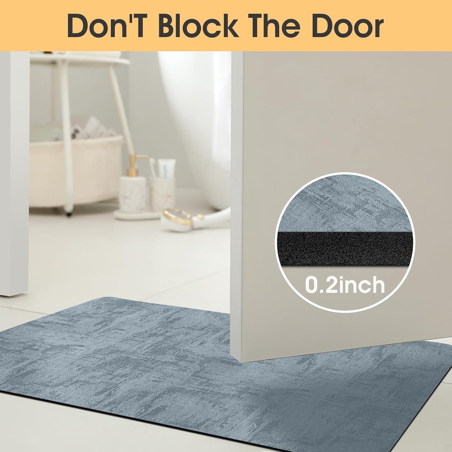 ACCUMTEK Non Slip Bath Mat, Thin Bathroom Rugs Fit Under Door, Quick Dry Bath Mats, Machine Washable Bath Rugs for Bathroom, Bathtub & Kitchen, Grey/Bordered/24 x17