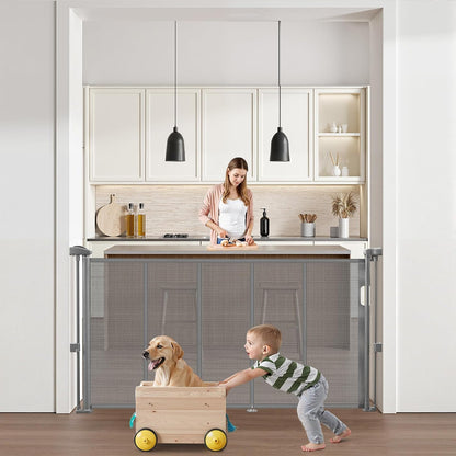 VEVOR Retractable Baby Gate, 34 inch Tall, Extends up to 71 inch Wide, Retractable Gate for Kids or Pets, Mesh Material, Easy to Install for Indoor Stairs, Doorways, Hallways, Playrooms, Gray
