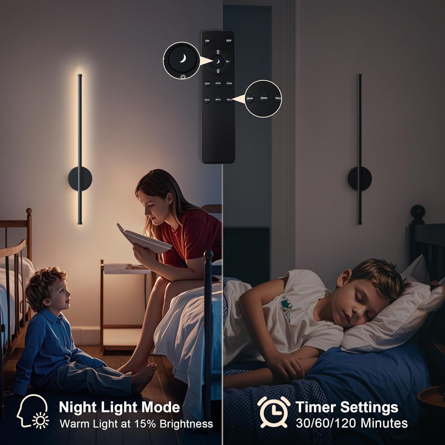 Battery Operated Modern Wall Sconces, Dimmable Wireless Wall Light Set of Two with Remote Control, 3 Color Temperatures, Rechargeable LED Wall Sconce for Bedroom, Living Room, Hallway, 23.6 Inch Brass