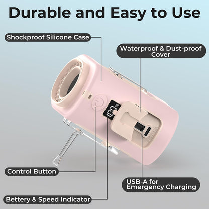 AMACOOL Portable Waist Fan Clip On, MAX 40H Work Time, 10000mAh Rechargeable Wearable Shirt Fan with Light, 16000RPM Powerful 5 Speed Belt Fans Personal Cooling Fans for Outdoor Jobsite Camping Travel