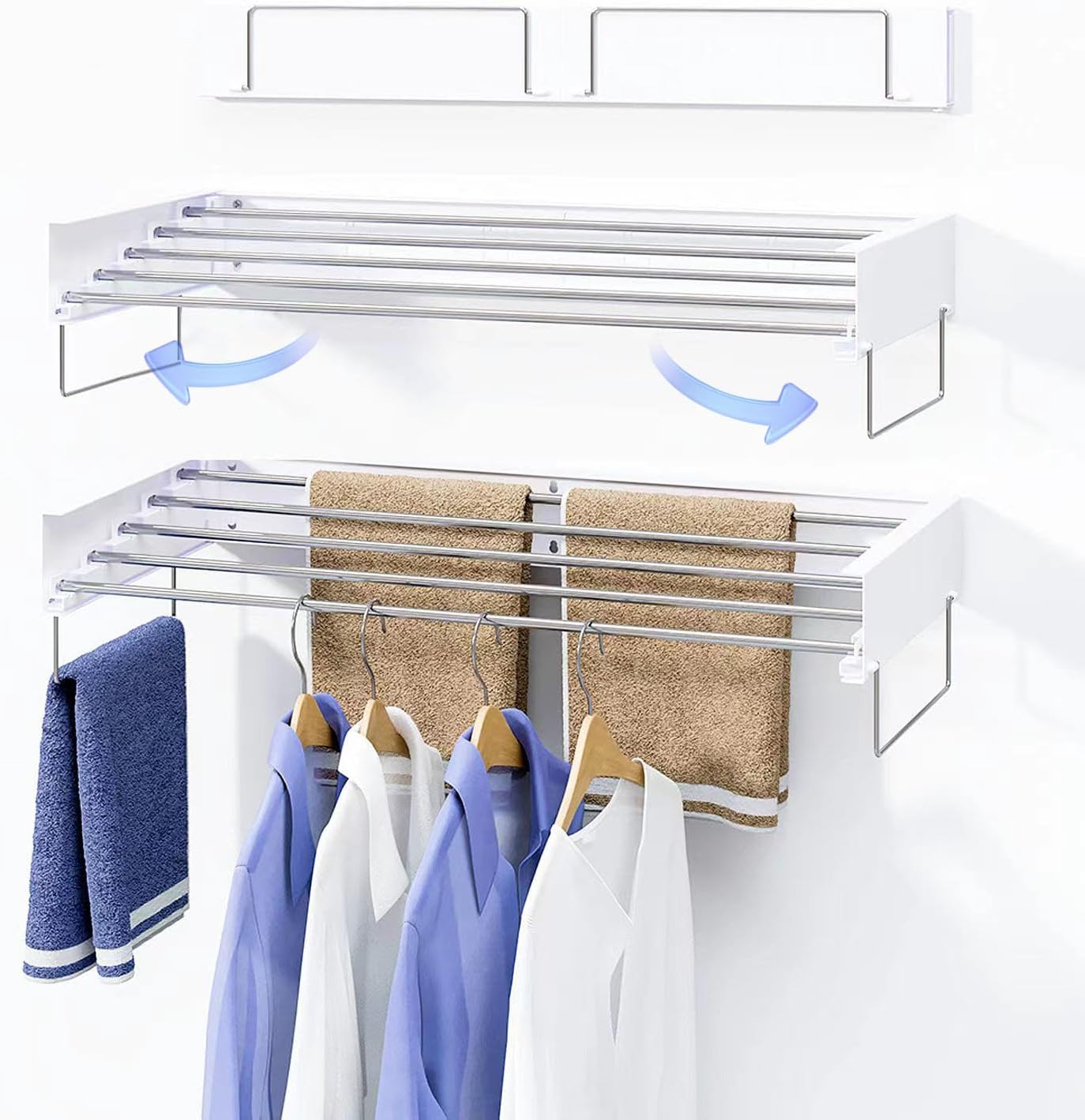 Wall Mounted Laundry Rack, Collapsible Clothes & Towel Drying Rack for Indoor & Outdoor, 40' W x 16.5 L Ft, 60 lb Capacity, White
