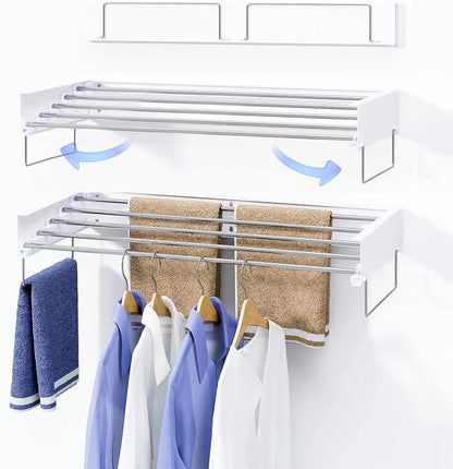 Wall Mounted Laundry Rack, Collapsible Clothes & Towel Drying Rack for Indoor & Outdoor, 40' W x 16.5 L Ft, 60 lb Capacity, White