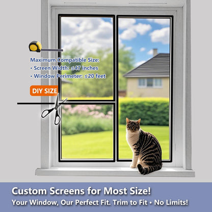 Window Screen with Upgraded Hook and Loop Adhesive Edging Frame Free Cutting DIY Max 20 feet Perimeter 47x73 to 42x78 inch Black Mesh Window Screens Replacement (Black)