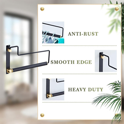 NEWRAIN Folding Wall Mounted Clothes Hanger Rack Clothes Hook Solid Brass with Swing Arm Holder Clothing Hanging System Closet Storage Organizer Heavy Duty Drying Rack Wall Mount,Brushed Gold