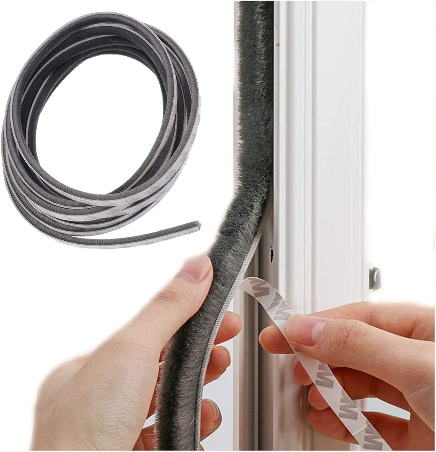 Self-Adhesive Pile Weather Stripping Seal for Sliding Windows and Door Frames, 16.5ft x 11/32 inch, Grey