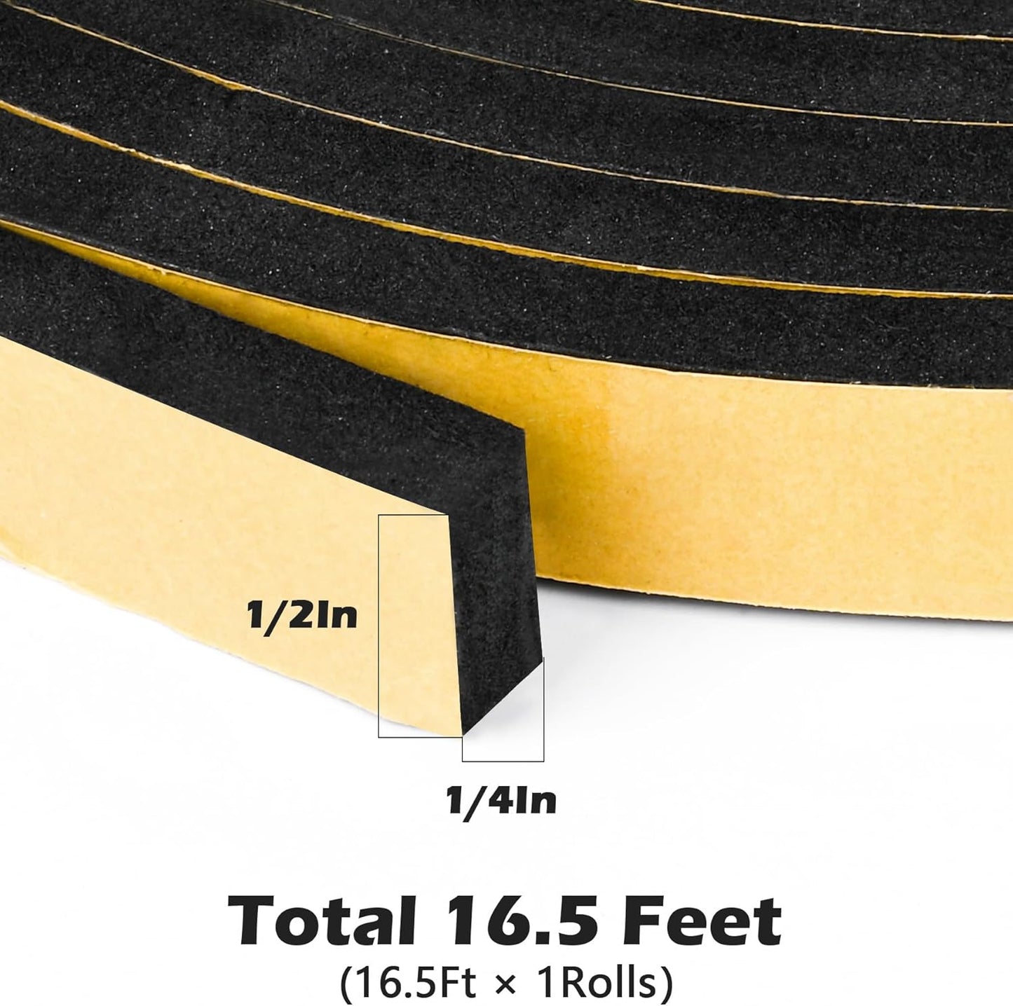 ToLanbbt White Door Window Weather Stripping Self Adhesive Foam Tape High Density Foam Sealing Strip Window Insulation Weatherproof Gasket Tape for Doors and Windows (1/2" W X 1/8" T X 16.5')