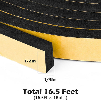 ToLanbbt White Door Window Weather Stripping Self Adhesive Foam Tape High Density Foam Sealing Strip Window Insulation Weatherproof Gasket Tape for Doors and Windows (1/2" W X 1/8" T X 16.5')
