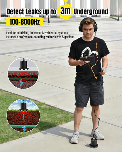Al Water Leak Detector, Indoor Wall/Ground Under Slab Pipe Leak - TYM-3A | 2 Sensors, 0.5m/1.64ft, 100Hz-8000Hz, 15 Hours