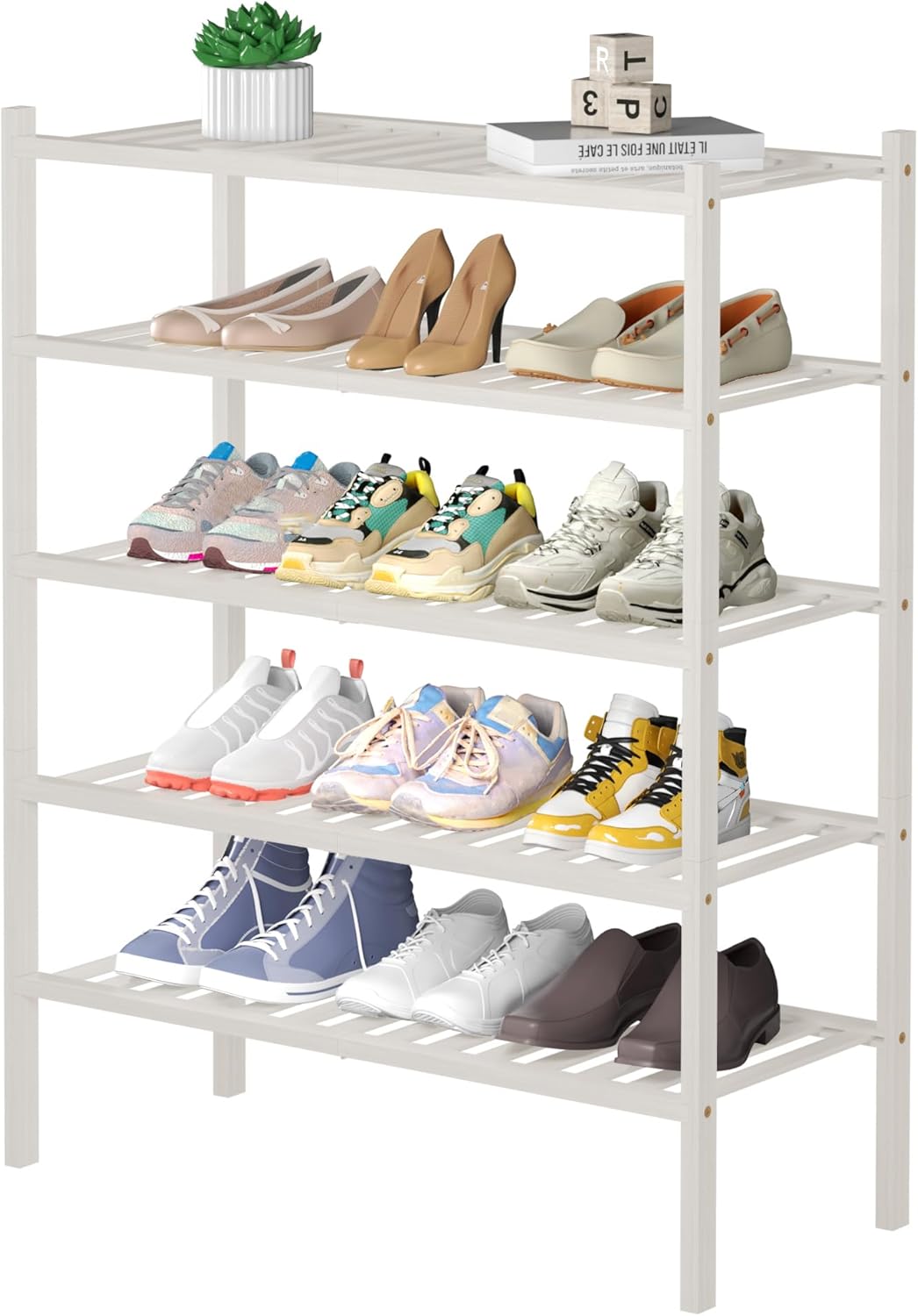 ROMGUAR CRAFT 3 Tier Bamboo Shoe Rack for Closet Free Standing Wood Shoe Shelf Storage Organizer for Entryway Small Space Stackable 27"x11"x20" (Natural)