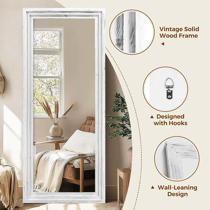 65"x22" Full Length Mirror Solid Wood Frame Floor Mirror with Stand for Living Room, Bedroom Hanging Standing or Leaning, Brown