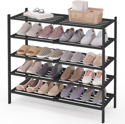 Smiry Bamboo Shoe Rack, 3 Tier Free Standing Wooden Shoe Organizer, Stackable Wood Shoe Storage Shelf for Closet, Entryway, 5 Horizontal Slats, 26.8"x11"x18.3", Natural