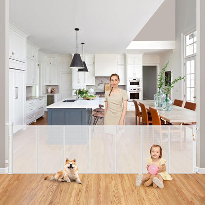 Reinforced Retractable Baby Gates with Support Beam 60" Wide Retractable Dog Gate Indoor Prevent Children and Dogs from Crawling Under Outdoor Dog Gate for Deck Mesh Gates for Kids or Pets, Black