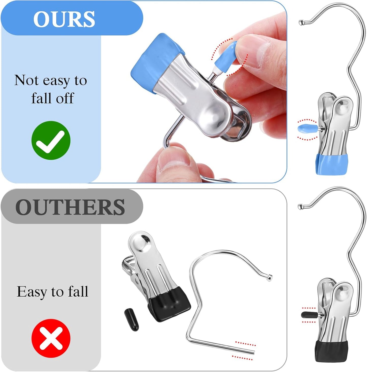 Yinder 150 Pcs Boot Hangers Clips Laundry Hooks Hanging Stainless Steel Clothes Pins Portable Clip Hangers for Closet Travel Socks Pants Handbags Hats Towels (Beige)