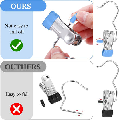 Yinder 150 Pcs Boot Hangers Clips Laundry Hooks Hanging Stainless Steel Clothes Pins Portable Clip Hangers for Closet Travel Socks Pants Handbags Hats Towels (Beige)