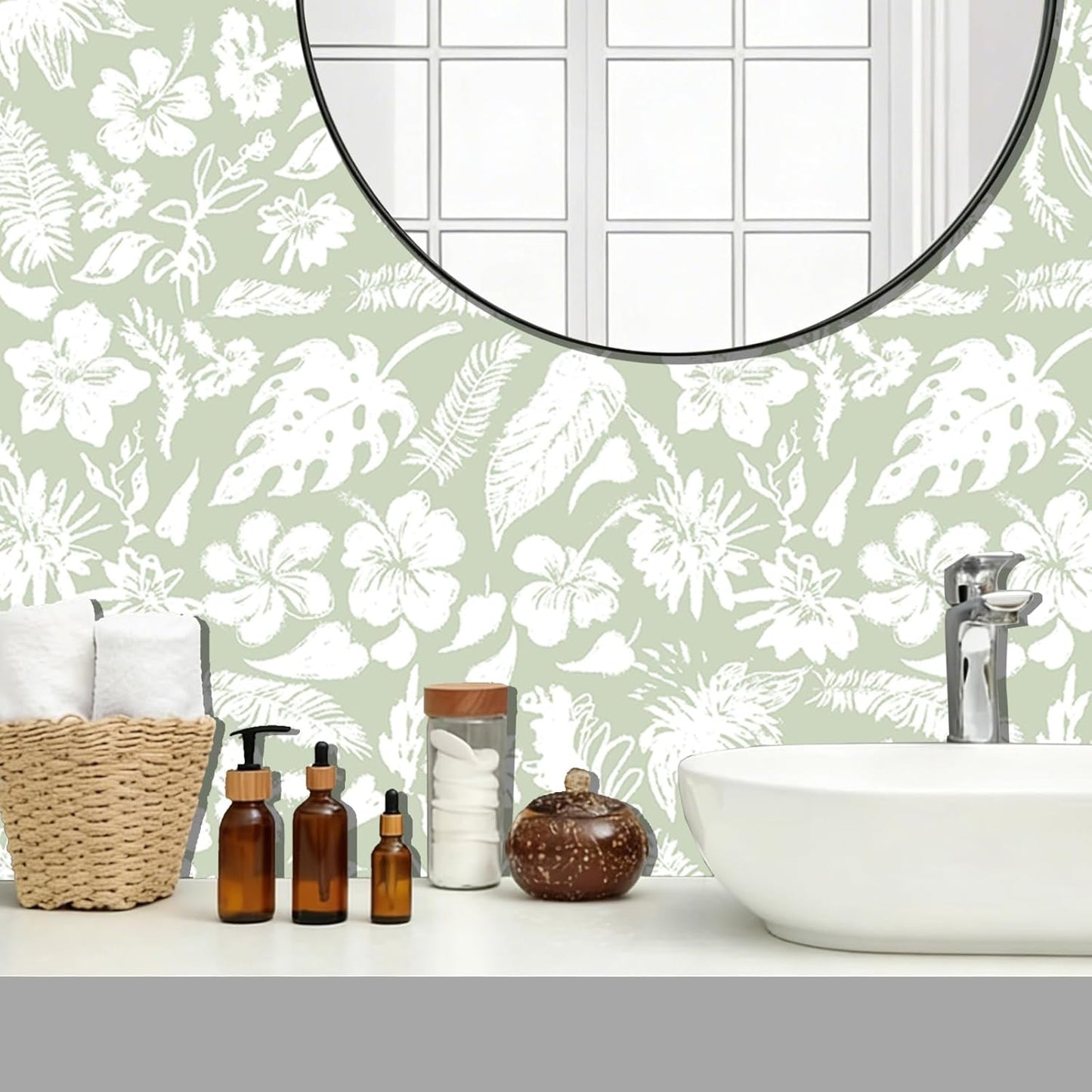 Green Botanical Floral Peel and Stick Wallpaper Self Adhesive Removable Thick Renter Friendly Wallpaper for Bedroom Accent Wall 17.7" x 118"
