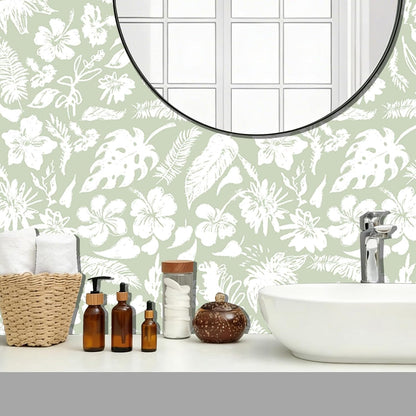 Green Botanical Floral Peel and Stick Wallpaper Self Adhesive Removable Thick Renter Friendly Wallpaper for Bedroom Accent Wall 17.7" x 118"