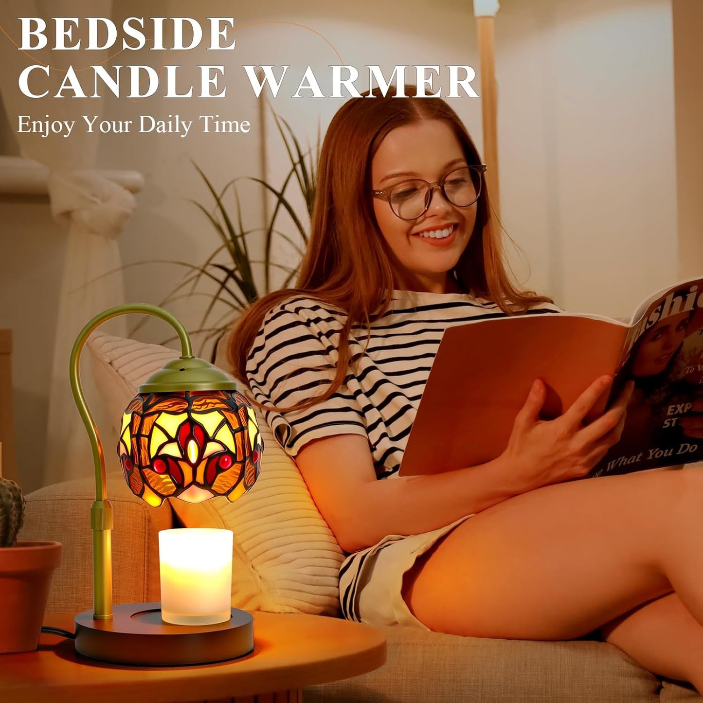 Candle Warmer Lamp with Timer Dimmer - Height Adjustable Wax Melt Warmer for Jar Candles, Blown Art Glass Candle Warming Lamp with 2 Bulbs Birthday Gifts for Mom Women Candle Holders for Home Decor