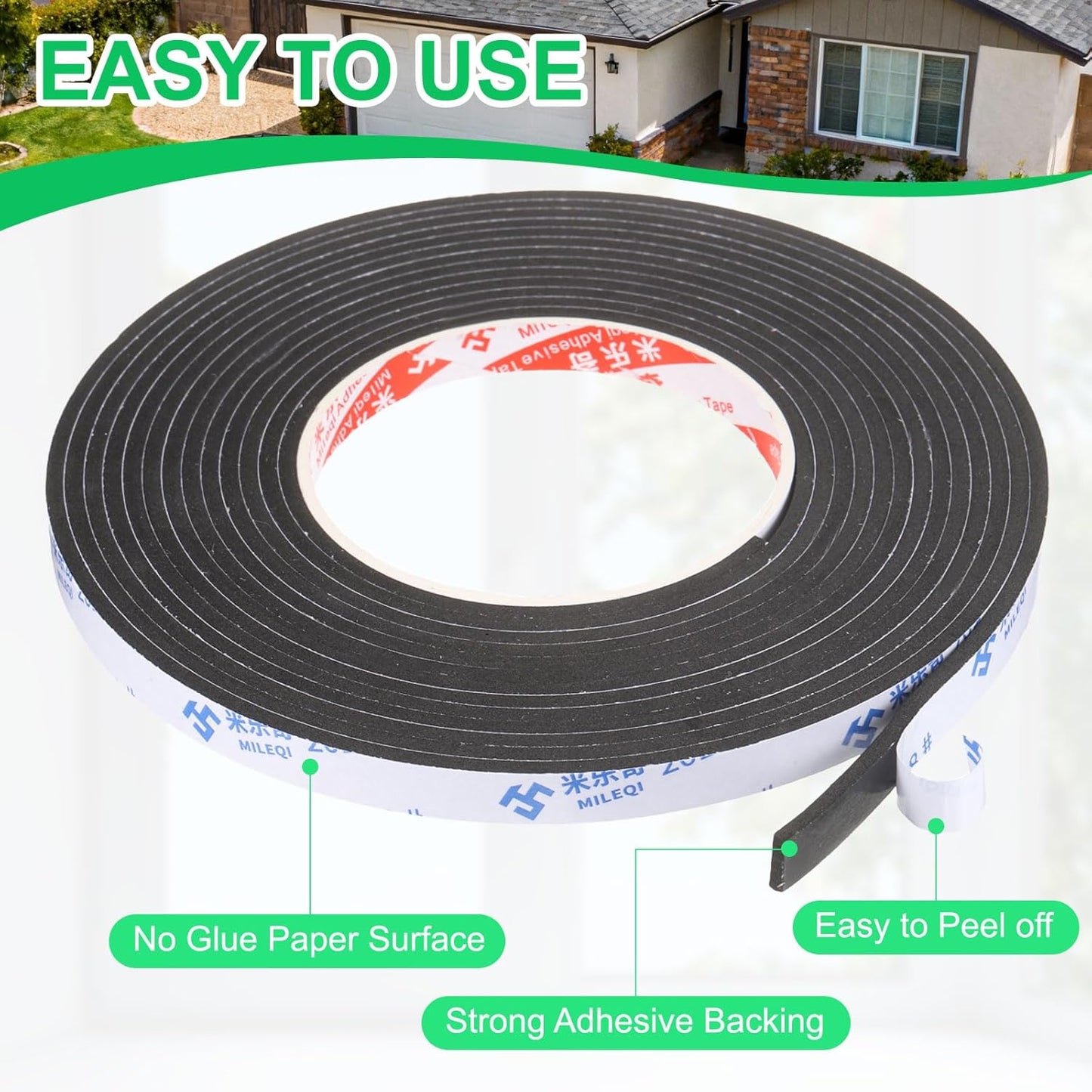 PATIKIL Sponge Rubber Foam Tape, 5/8" W x 1/8" t x 16.4ft l Self-Adhesive Foam Insulation Tape Weather Stripping for Window Door Soundproofing Weatherstrip AC Seal Strip, Black