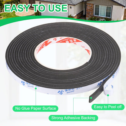 PATIKIL Sponge Rubber Foam Tape, 5/8" W x 1/8" t x 16.4ft l Self-Adhesive Foam Insulation Tape Weather Stripping for Window Door Soundproofing Weatherstrip AC Seal Strip, Black