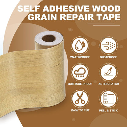 PATIKIL Self Adhesive Wood Grain Repair Tape 33'x 3", Multi-Use Realistic Wood Grain Repair Patch for Furniture Floor Door Table Chair Windows Handicraft DIY, Yellow Teak