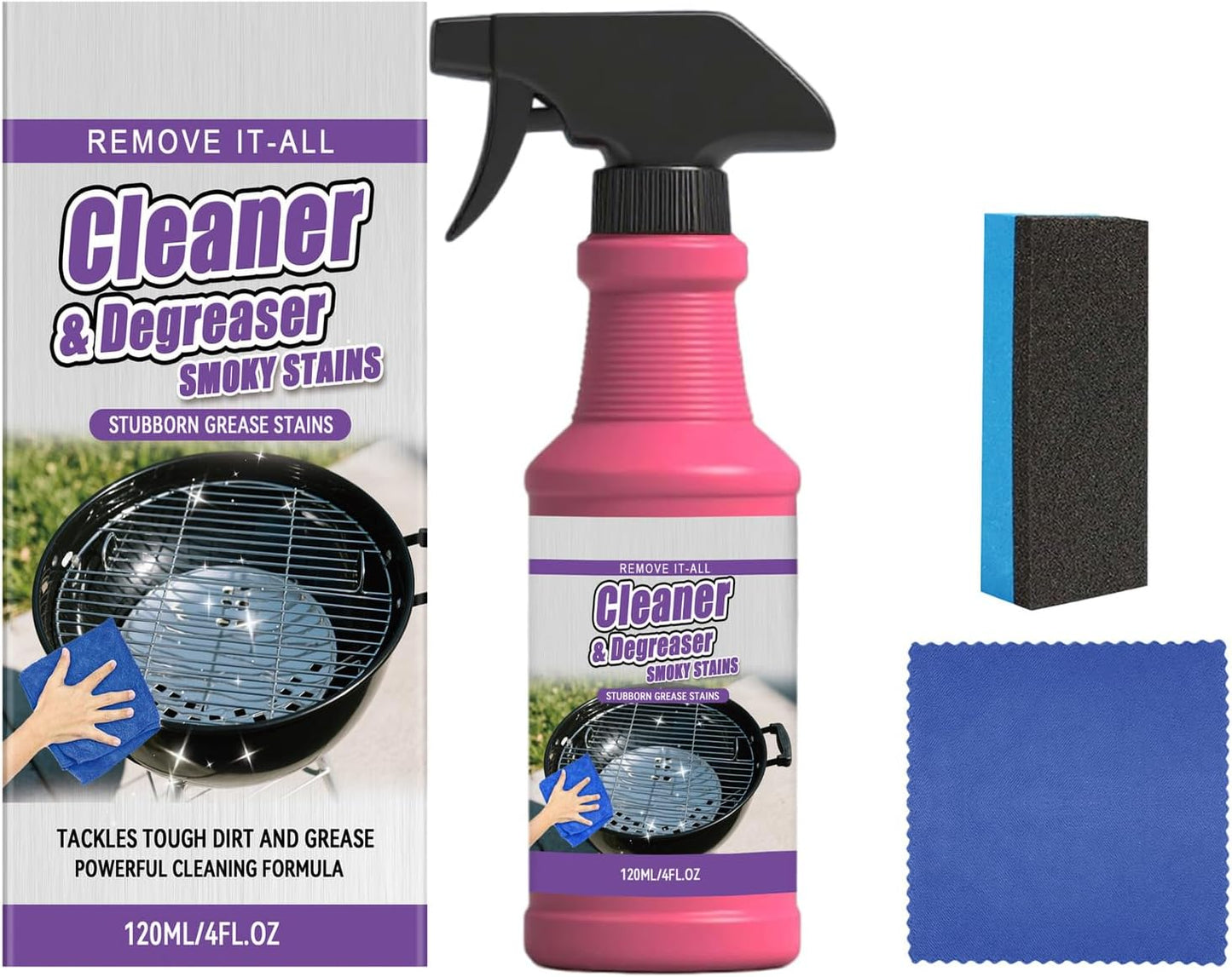 Fast-Acting Heavy-Duty Grill Degreaser Spray, BBQ Grill Cleaner for Burnt Food & Grease (1pcs)
