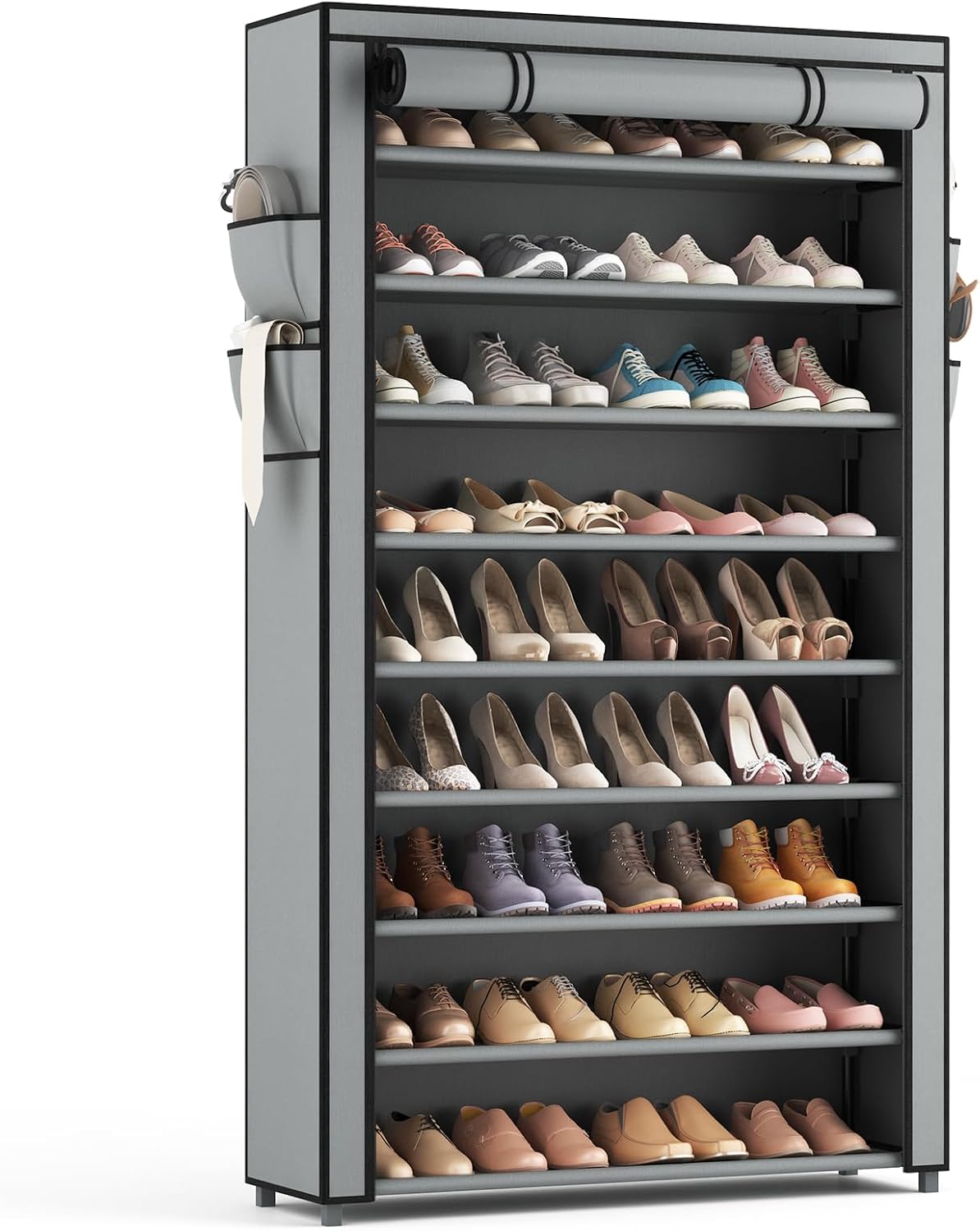 LANTEFUL Shoe Rack with Covers - 10 Tiers Tall Shoe Rack Organizer Large Capacity Shoe Shelf Storage 40 Pairs Space Saving Vertical Shoe Storage Organizer for Closet, Entryway, Dorm, Bedroom