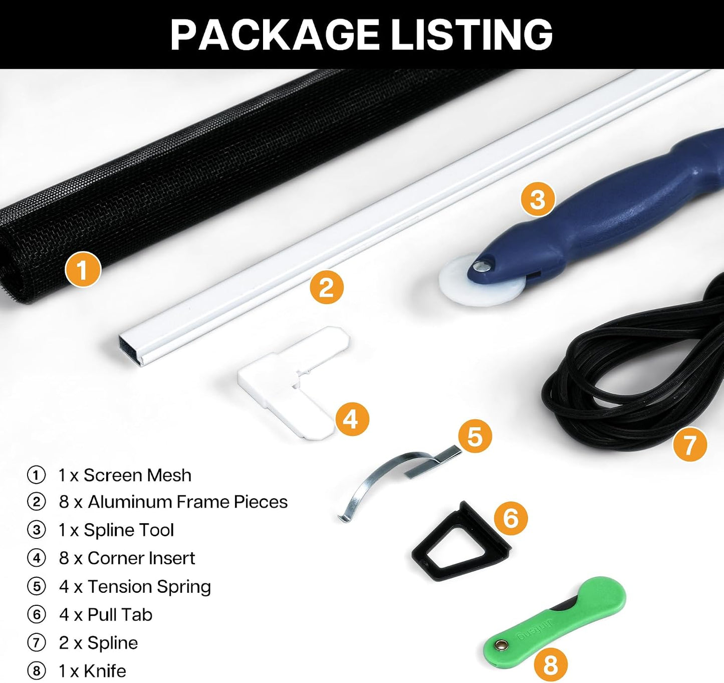 Paramondo 2 Sets DIY Window Screen Frame Kit, Easy Cut-to-Size Design Window Screen, Includes Screen Mesh, Frame Parts & Tools for Window Screen Replacement, White, 46" Lx 46"W