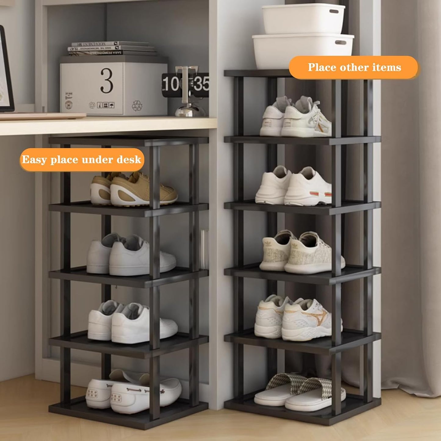 Vertical Shoe Rack - Tall Narrow Shoe Rack Organizer for Small Spaces,5 Tier Bamboo Shoen Shelf for Entryway,Closet,Corner,Doorway,Skinny Shoe Shelf Space Saving Shoe Storage,Free Stackable DIY