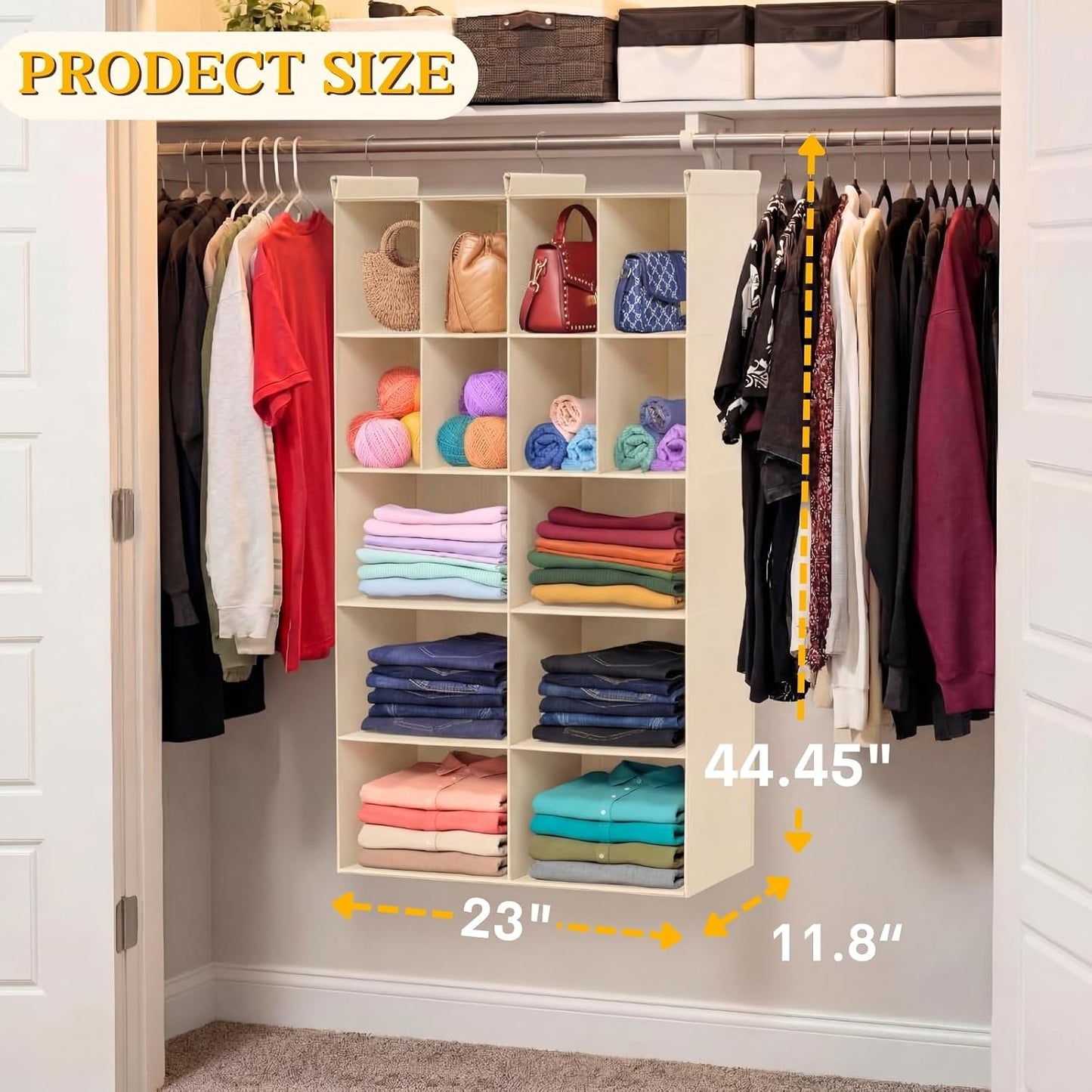 Ofiray-home 6 Tier Hanging Closet Organizer, 16 Compartments Sweater Organizer for Closet with 3 Sturdy Hooks, Closet Organizers and Storage, Wardrobe, Rv, Garment Rack, Grey