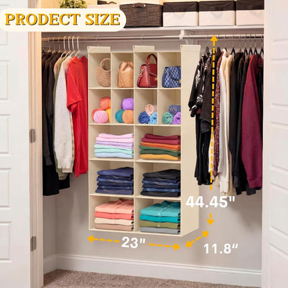 Ofiray-home 6 Tier Hanging Closet Organizer, 16 Compartments Sweater Organizer for Closet with 3 Sturdy Hooks, Closet Organizers and Storage, Wardrobe, Rv, Garment Rack, Grey