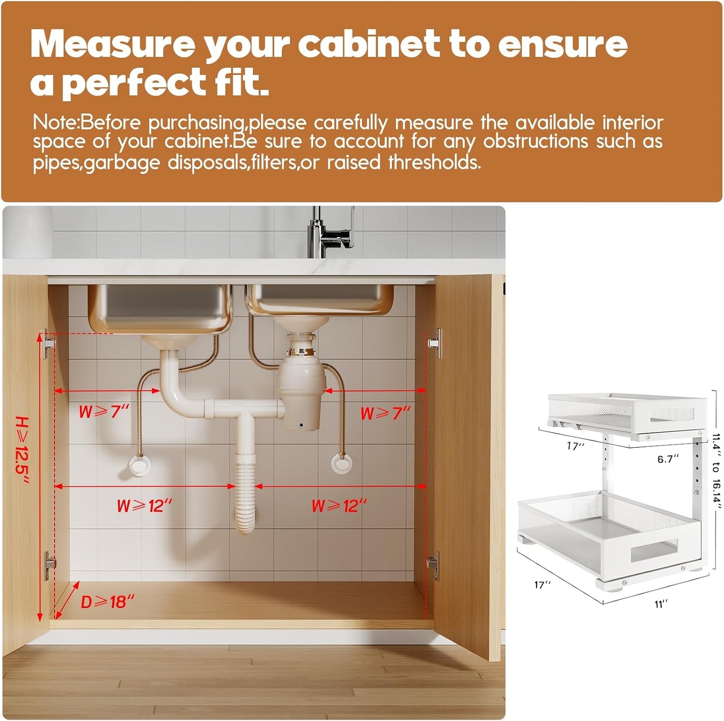 2-Pack Under Sink Storage Organizer, Large 2-Tier Elegant Mesh Pull Out Shelf for Kitchen and Bathroom Cabinet Organization, L-Shaped and Adjustable Height Design,Patent Pending-Black