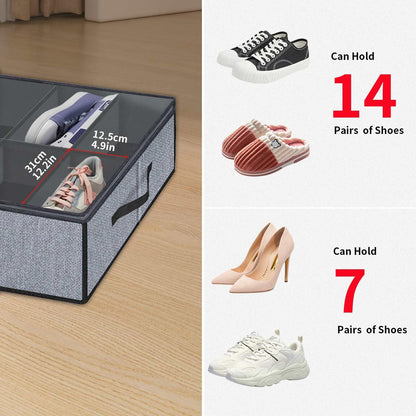 Onlyeasy Sturdy Under Bed Shoe Storage Organizer, Set of 2, Fit 12 to 24 Pairs, Underbed Shoes Closet Storage Solution with Clear Window, Breathable, L29.3 x W23.6 x H5.9, Linen-like Black, MXAUBSB2P