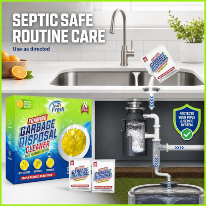 True Fresh Garbage Disposal Cleaner Powder Packets, Large 15g Drop-In Sink Packets, Deep Foaming Sink & Drain Cleaner for Grease & Residue, Disposal Cleaner and Deodorizer, Fresh Citrus Scent, 24 Pack