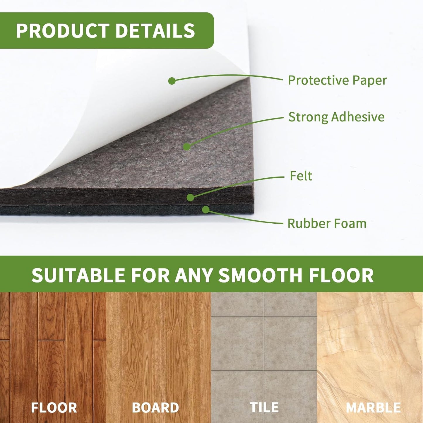 Non Slip Furniture Pads 36 PCS 1'' Square - Anti Slip Furniture Pads - Self Adhesive Rubber Feet Furniture Feet - Chair Leg Floor Protectors - Keep Furniture in Place