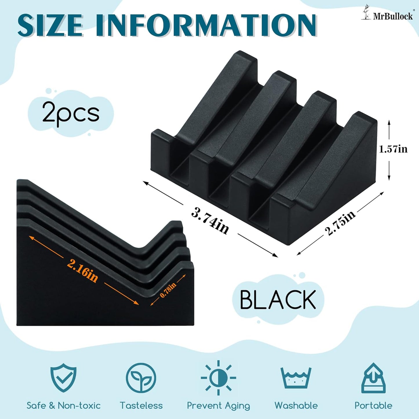 Self Draining Silicone Soap Dish Holder Waterfall Tray, 2 Pack Black | Waterfall design drains fast to keep soap dry, non-slip silicone base anti slide, soap saver for bathroom & kitchen