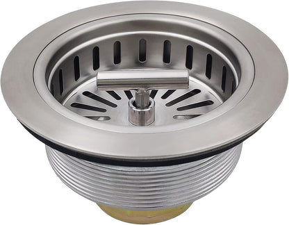 EADOT 3-1/2 Inch Brushed Nickel Sink Strainers for Kitchen Sink, Stainless Steel Kitchen Sink Drain Strainer Assembly with Strainer Basket And Drain Stopper, US Standard Kitchen Sink Drain Replacement