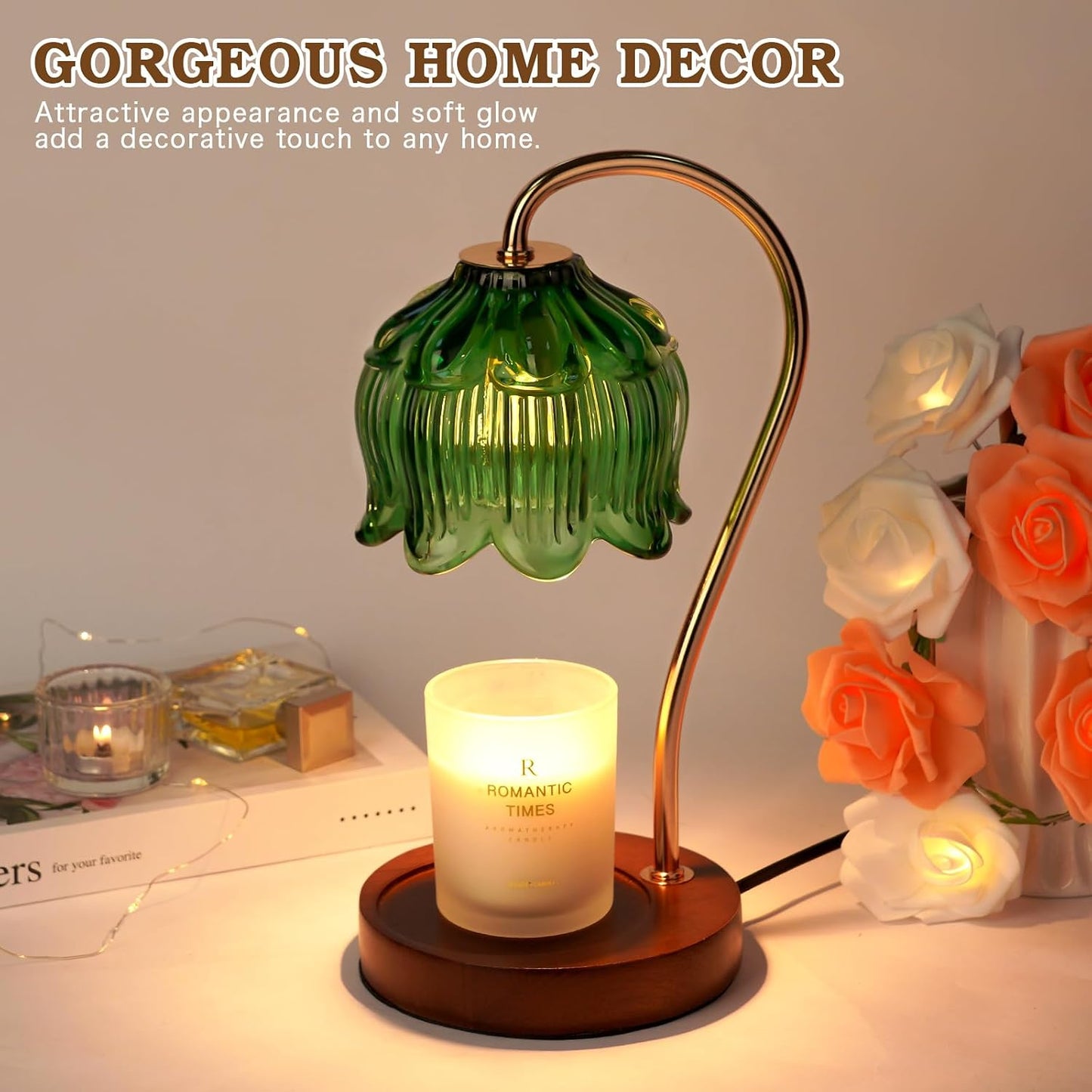 Funistree Flower Candle Warmer Lamp with Timer, Dimmable Candle Lamp Warmer, Christmas Birthday Gifts for Women Mom Her, Housewarming Home Decor, Lotus Wax Warmer for Yankee Candles - Lily Amber