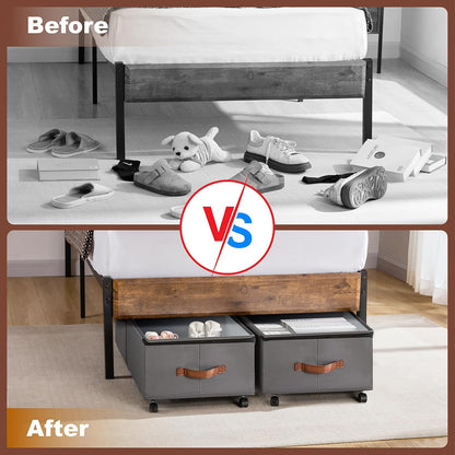 Under Bed Storage Containers with Wheels 9.5 inches Higher Under Bed Storage XXXL Underbed Shoes Blankets Clothes Storage Organizer 2 Pack Under the Bed Storage for College Dorms Bedroom Nursery Rooms