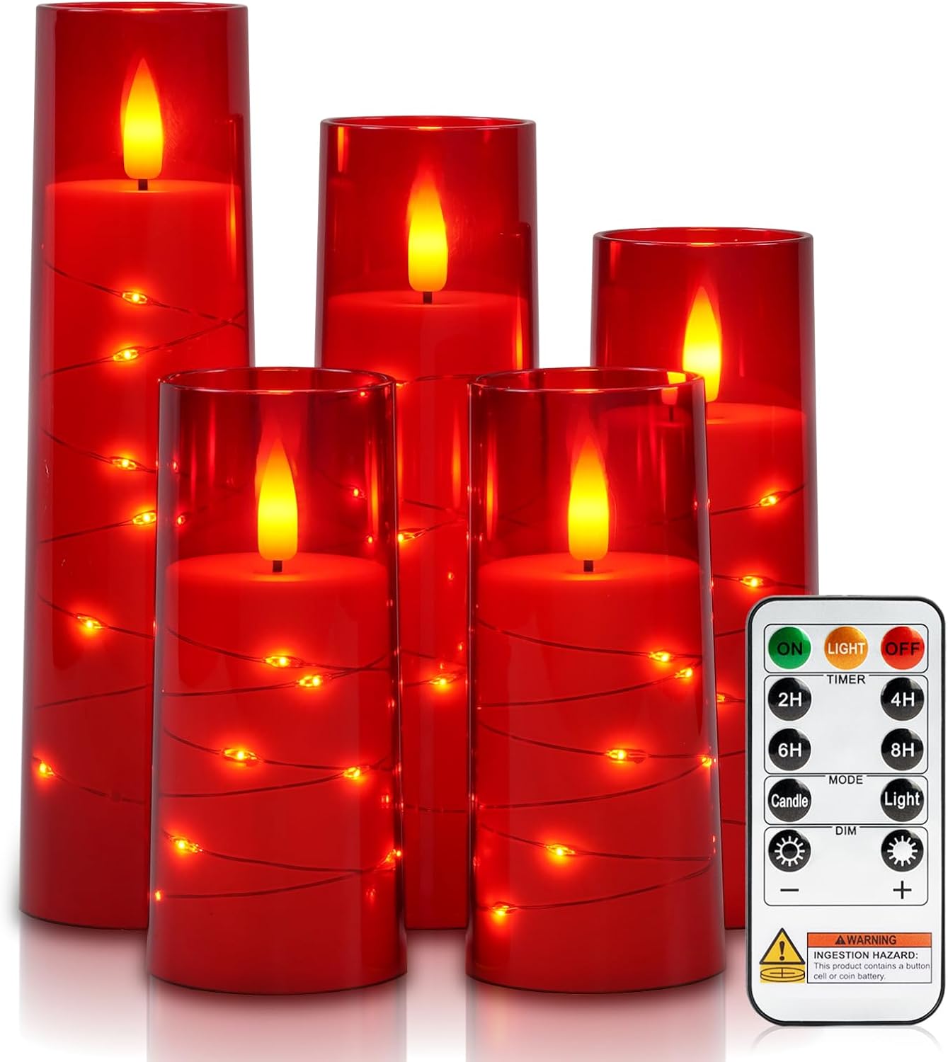 Raycare Flameless Candle with Remote Timer, 3 Flickering Acrylic Battery Operated LED Pillar Candles with Embedded Star String for Christmas, Wedding, Home Table Decor, and as a Gift (Ivory White)