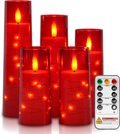 Raycare Flameless Candle with Remote Timer, 3 Flickering Acrylic Battery Operated LED Pillar Candles with Embedded Star String for Christmas, Wedding, Home Table Decor, and as a Gift (Ivory White)