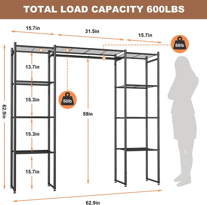 Neprock Wardrobe Closet, Portable Clothing Rack for Hanging Clothes, Free Standing Closet Organizers and Storage System with 4 Tiers Shelves for Cloakroom Bedroom,Black