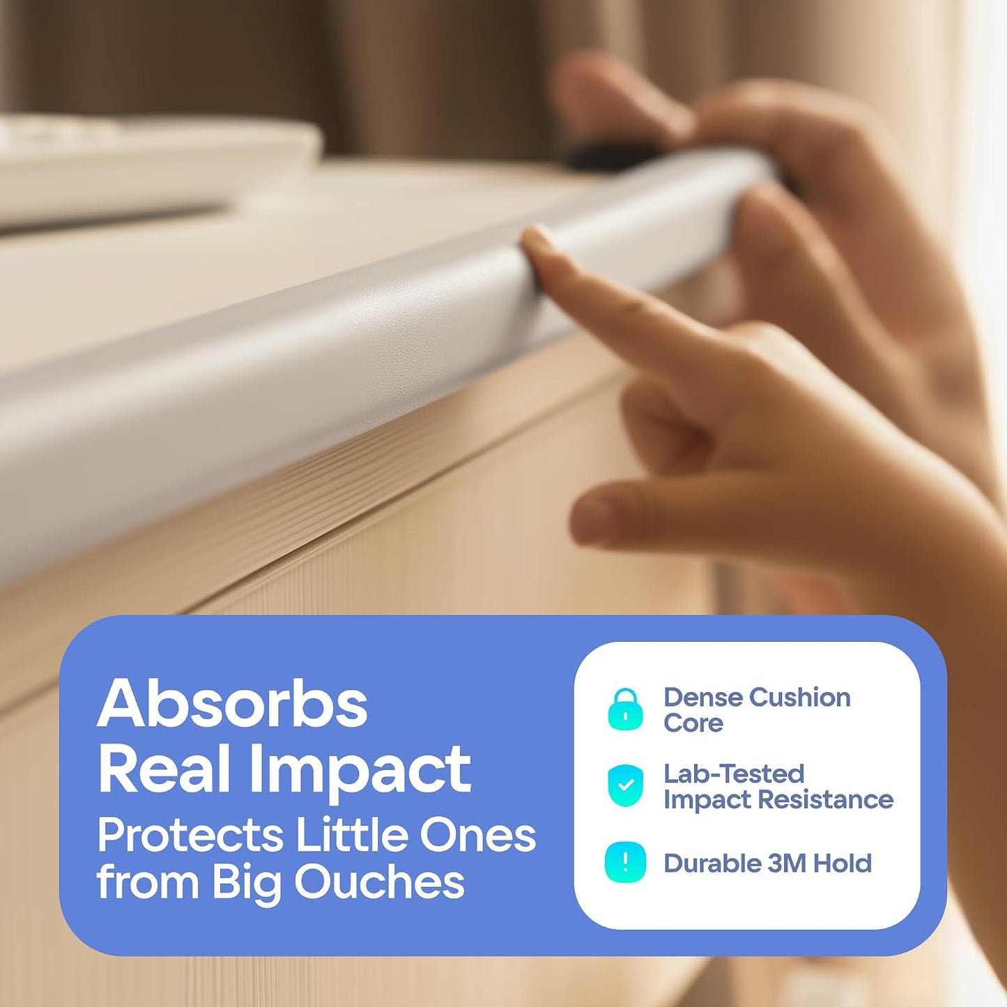 Premium 12ft Edge Protector for Baby, Odorless Foam Cushion with Strong Adhesive Tape, Non-Toxic to Baby Proof Corners and Edges, Wall Corner Protector & Desk Edge Cushion White